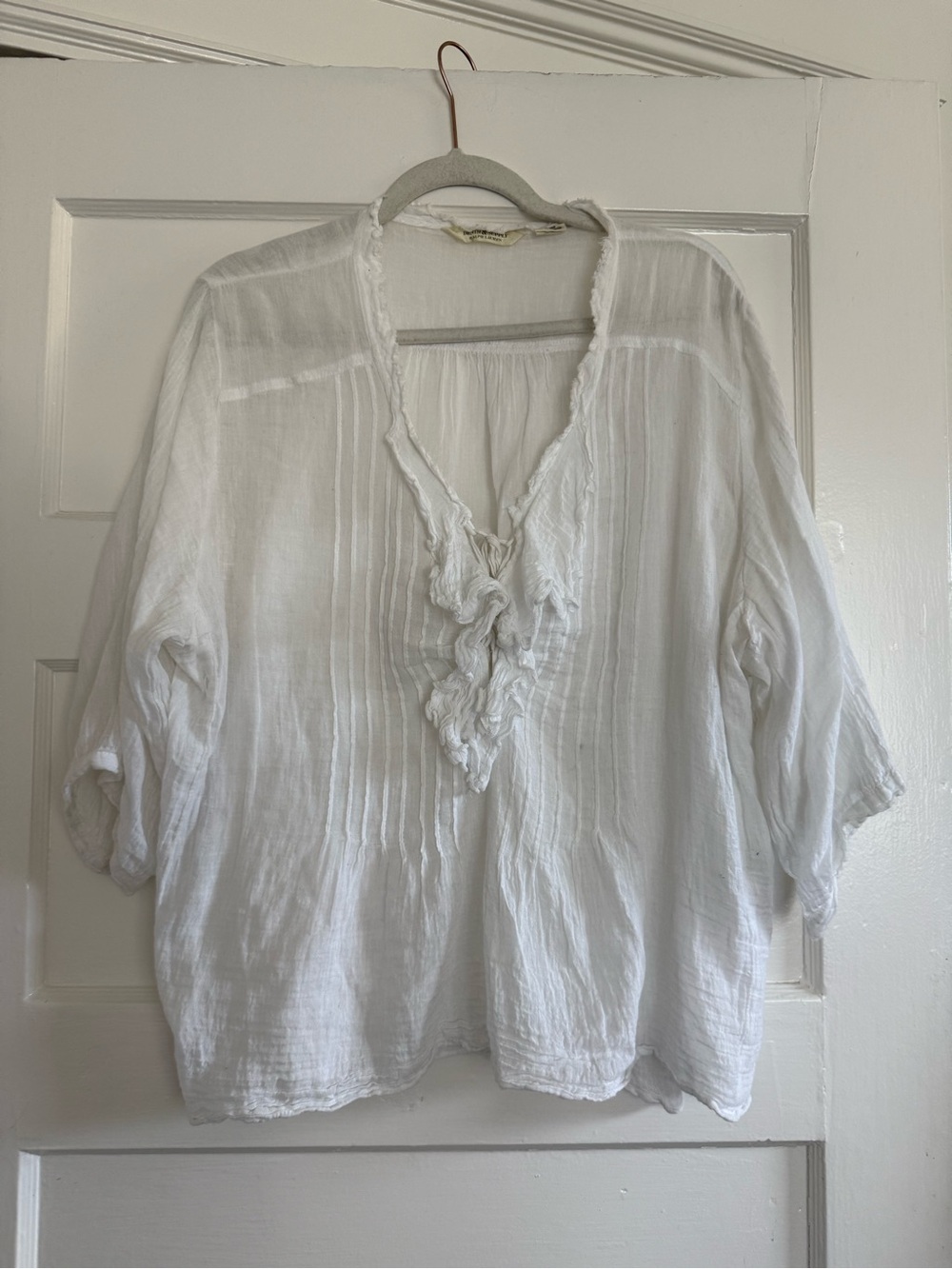 Ralph Lauren Denim and supply White Women's V-Neck Ruffled Peasant Top